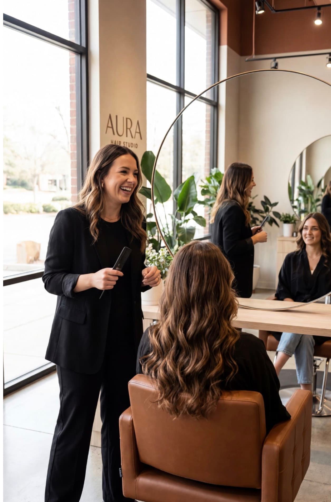 Suzie Alandre working with a client in her salon